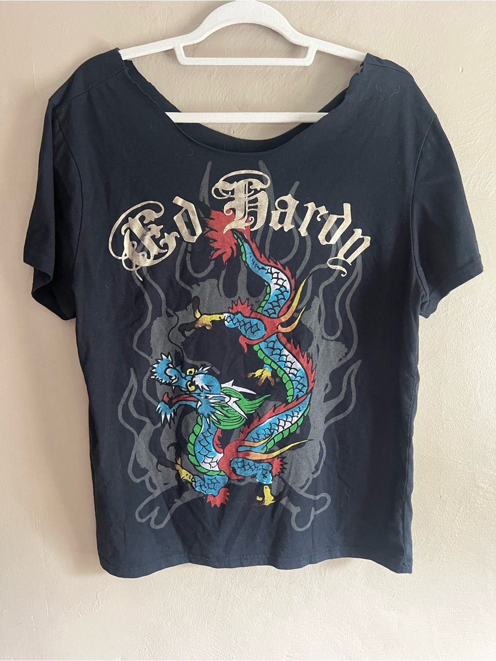 Ed Hardy Black Tee with Multicolor Dragon Print